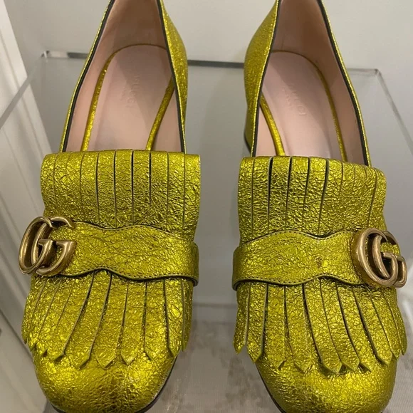 Gucci Loafer Gold Leather with Fringe size 8.5/ 38 1/2 - Picture 4 of 16